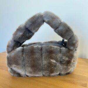 Marei‎ 1998 Gray Vegan Luxury Faux Fur Shoulder Bag 90s Y2k Style